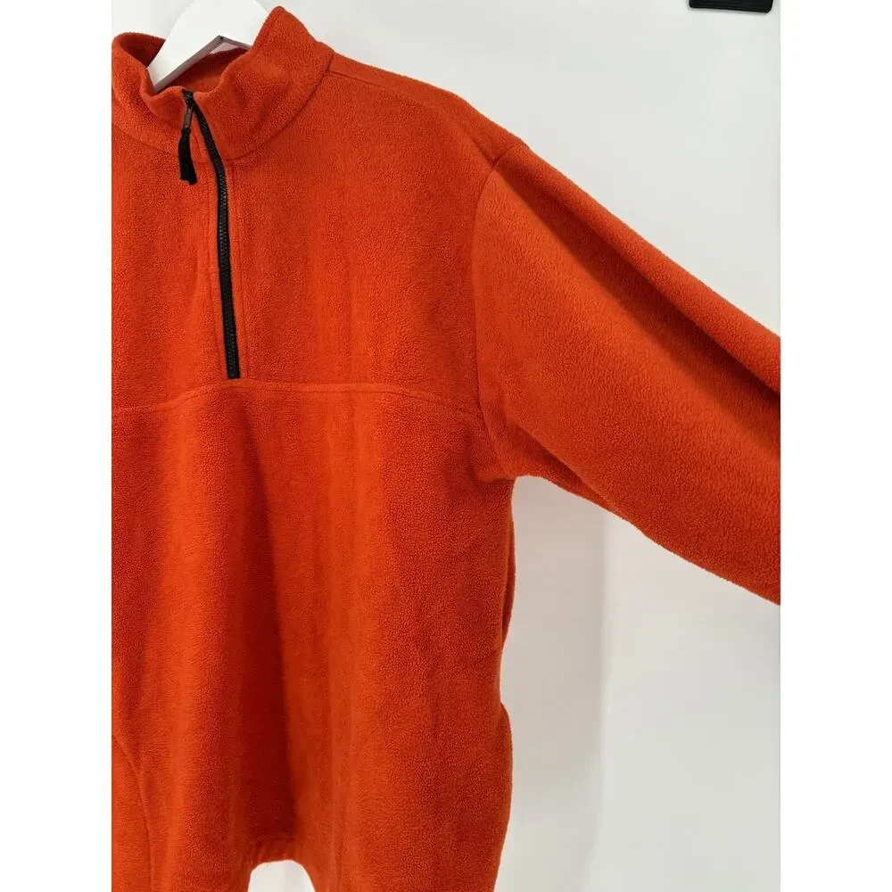 Vintage Reebok Jacket Mens Large Orange Fleece 1/4 Zip Pullover Retro Pockets